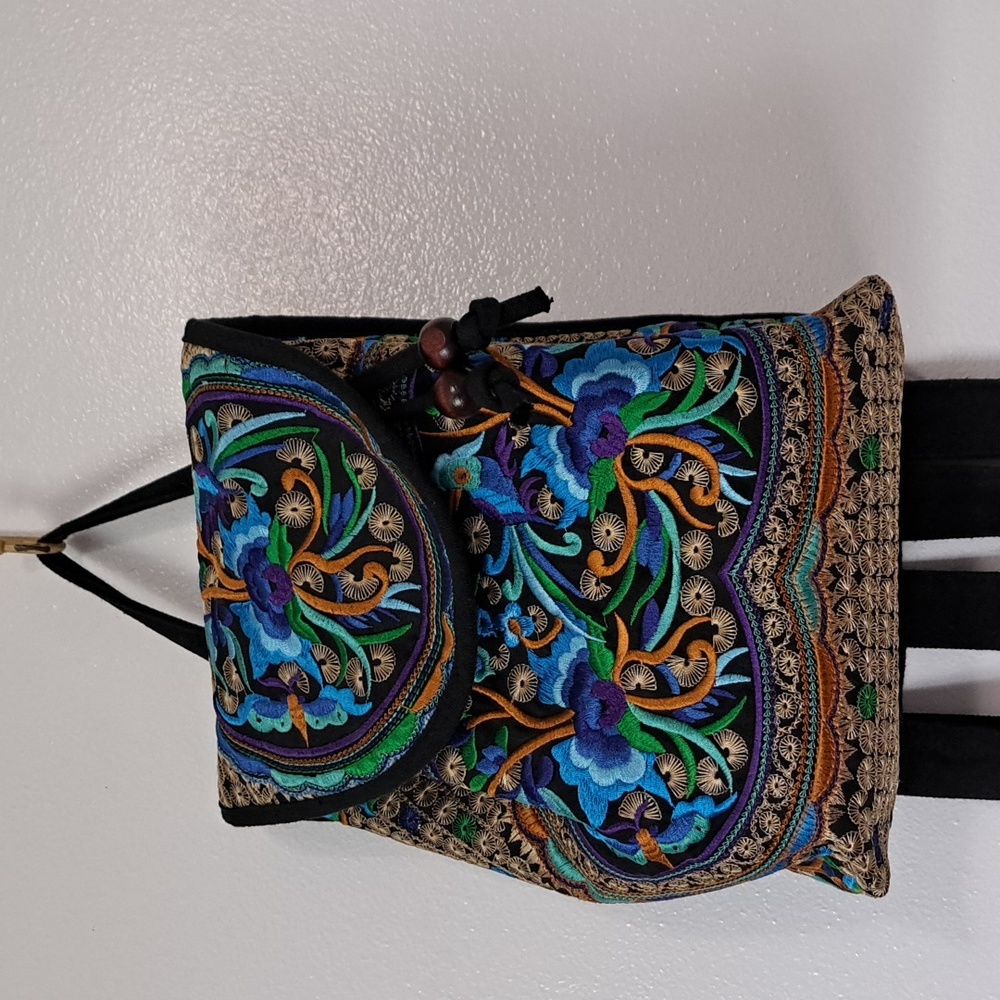 Colorful Floral Embroidered Backpack Purse 10x8
